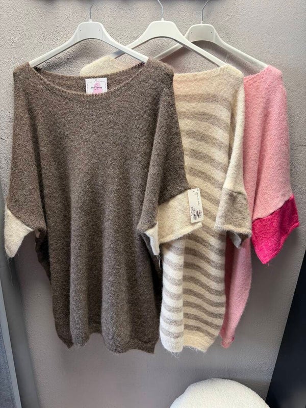 Zachte oversized trui met boothals 🤎🩷 +size
