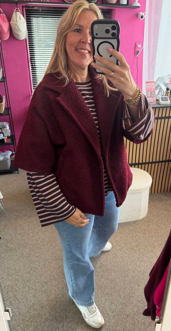 Jasje/vest teddy 3/4 mouw Bordeaux Rood