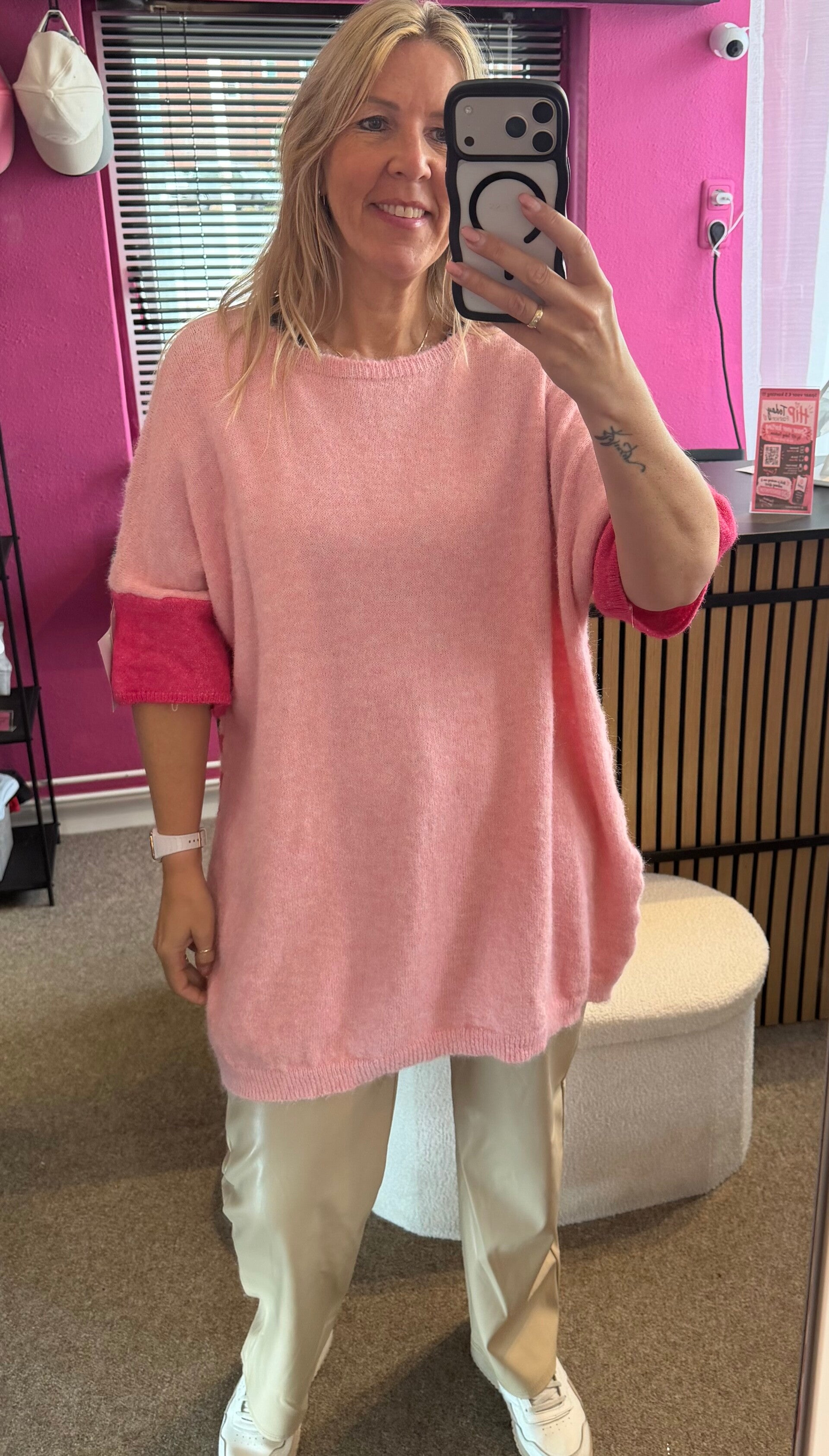 Zachte oversized trui met boothals +size Roze