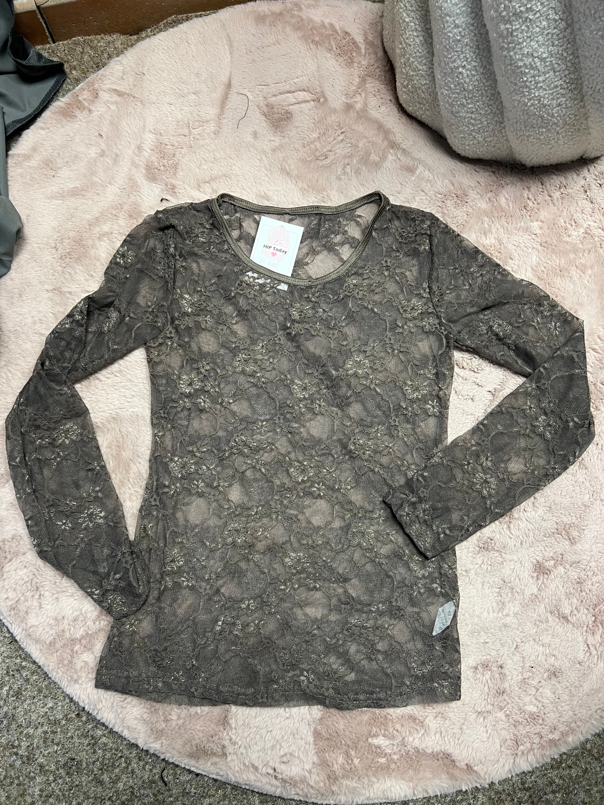 Kanten top ronde hals Taupe