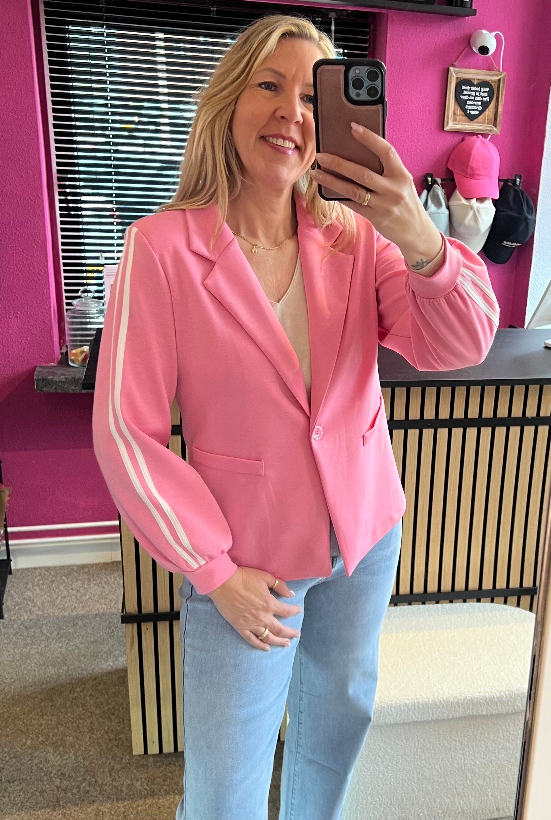 Blazer Jack jog stof Roze met witte bies