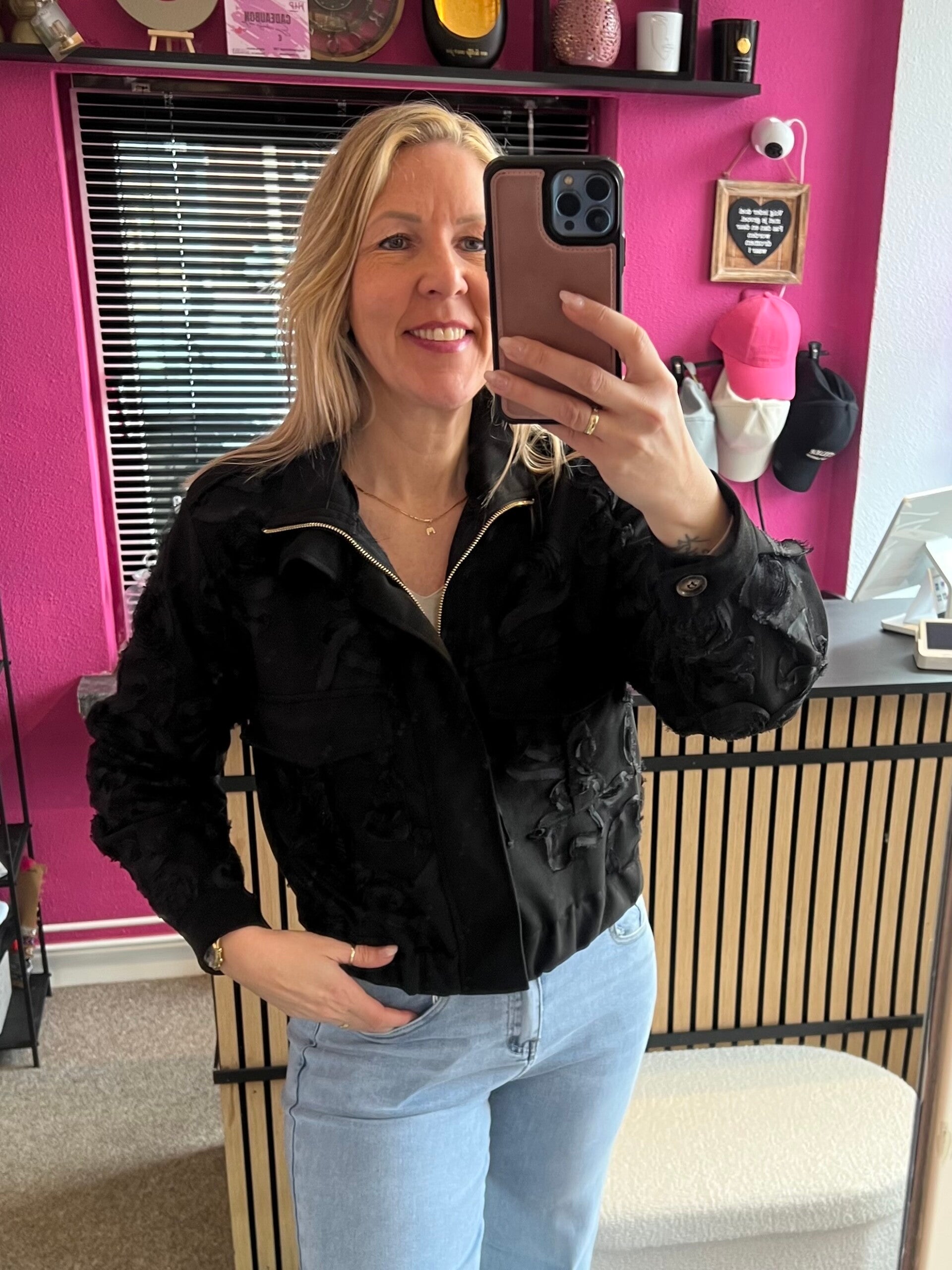 Bomber Jasje Floor bloemen Zwart