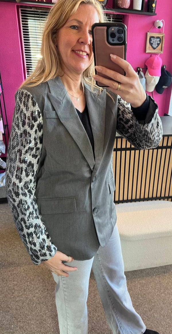 Blazer panterprint mouw Grijs