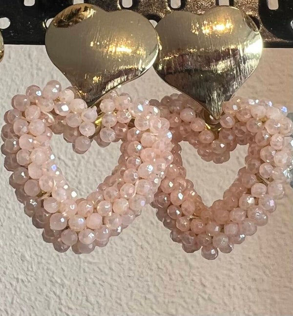 Statement oorbellen met roze kralenhart Licht roze