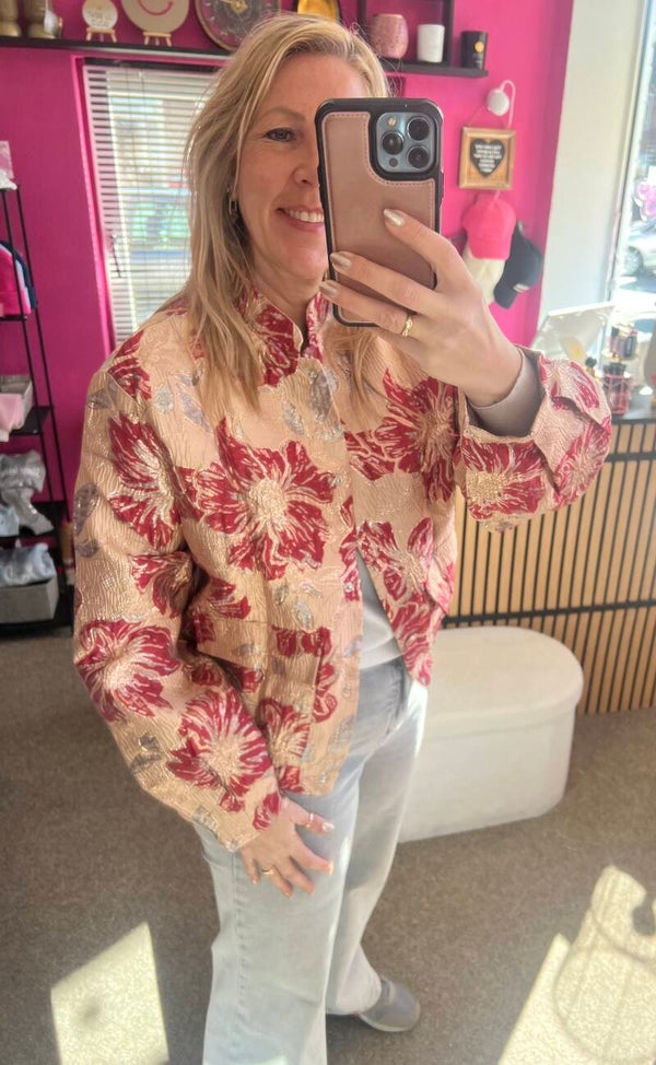 Bomber Jack Jacquard Unika flower Roze