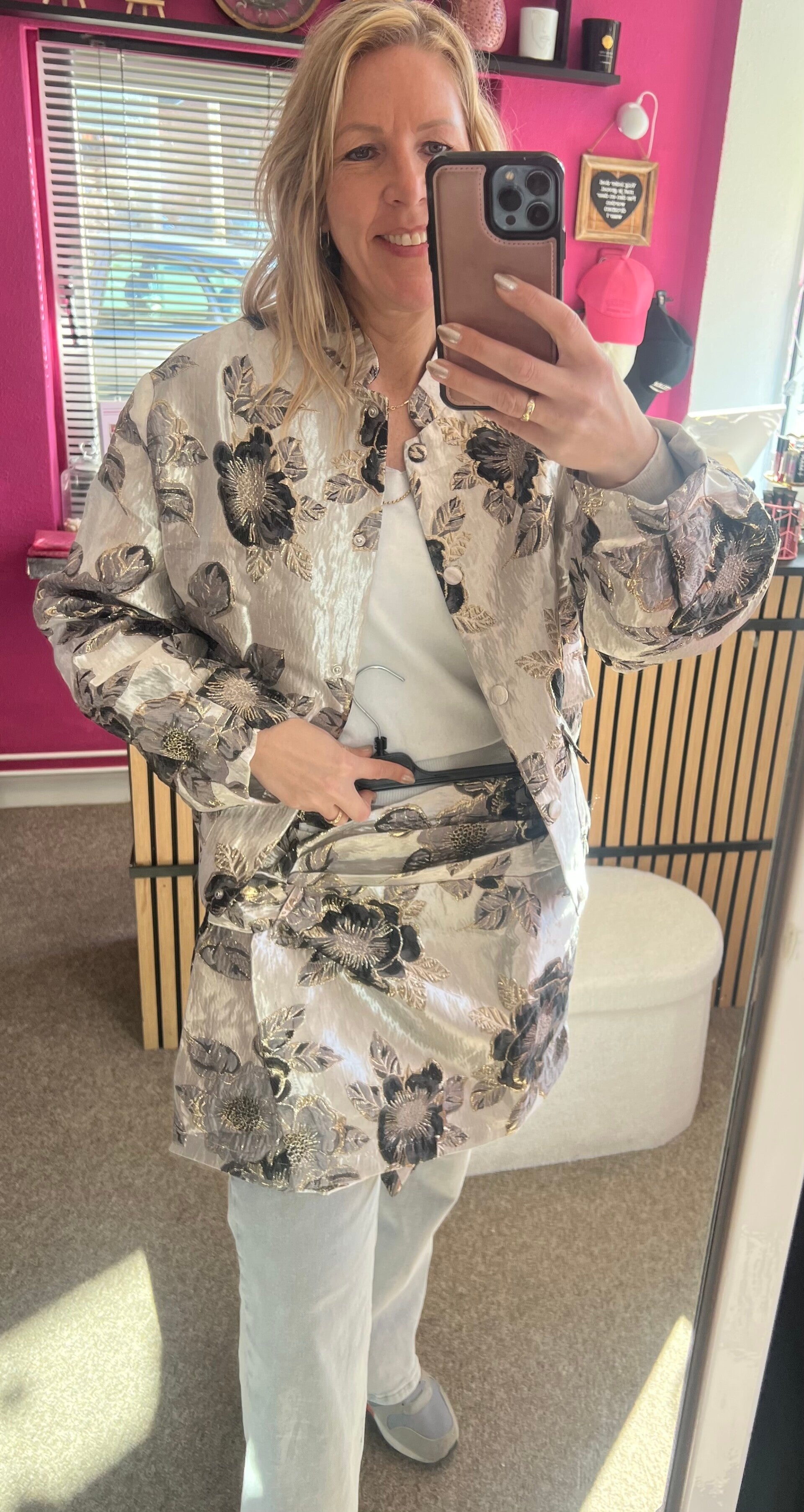 Skort Jacquard bloemen Grijs