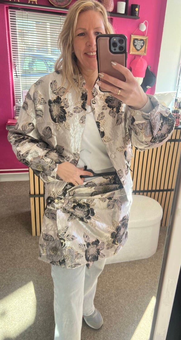 Skort Jacquard bloemen Grijs