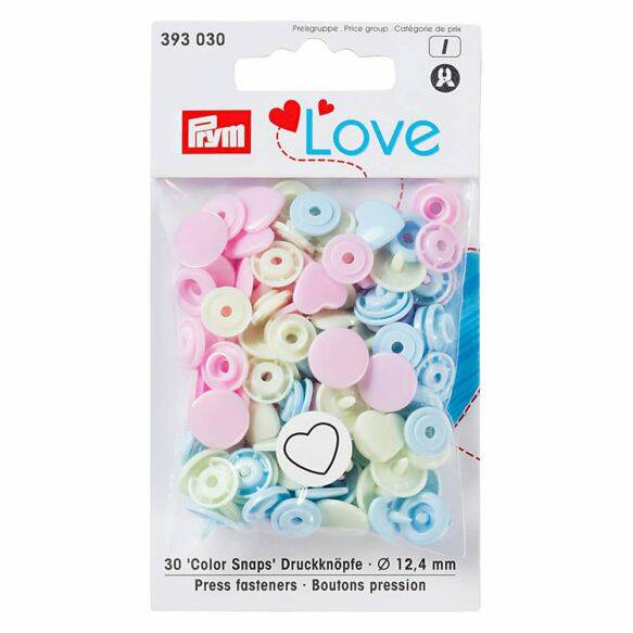 Prym Love drukknopen hart 12,4mm roze-blauw-beige