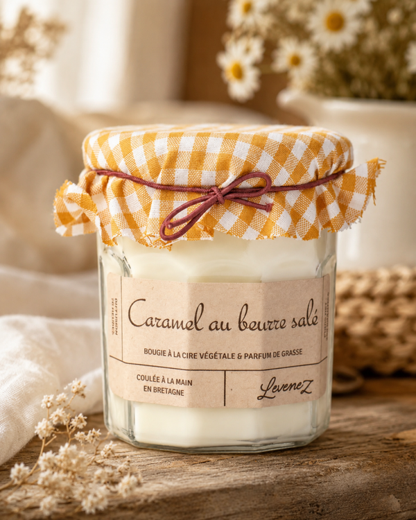 Bougie parfumée Caramel Beurre Salé - pot de confiture 260g