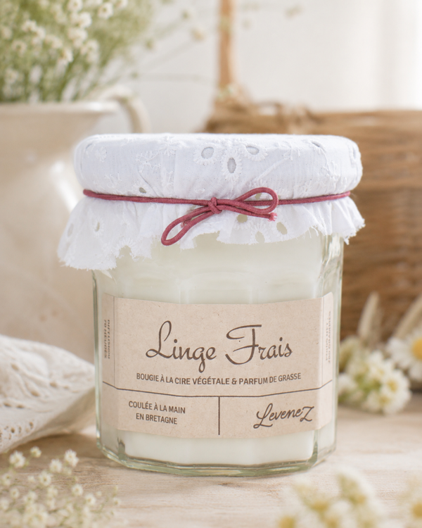 Bougie parfumée Linge Frais - pot de confiture 260g