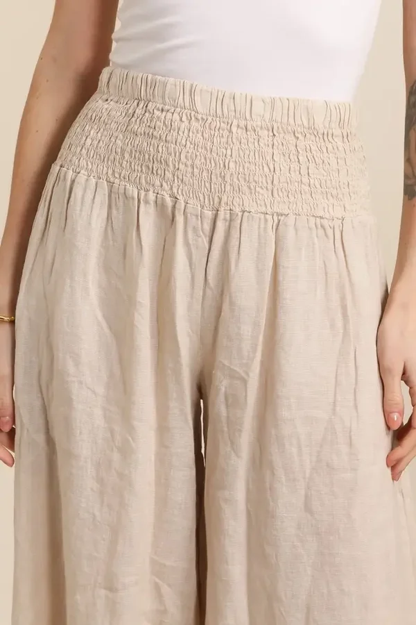 Leinenhose mit verspielten Bund aus 100% Leinen