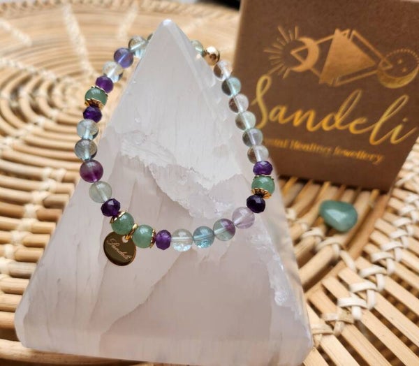 Fluorite, Amethyst & Green Aventurine Bracelet