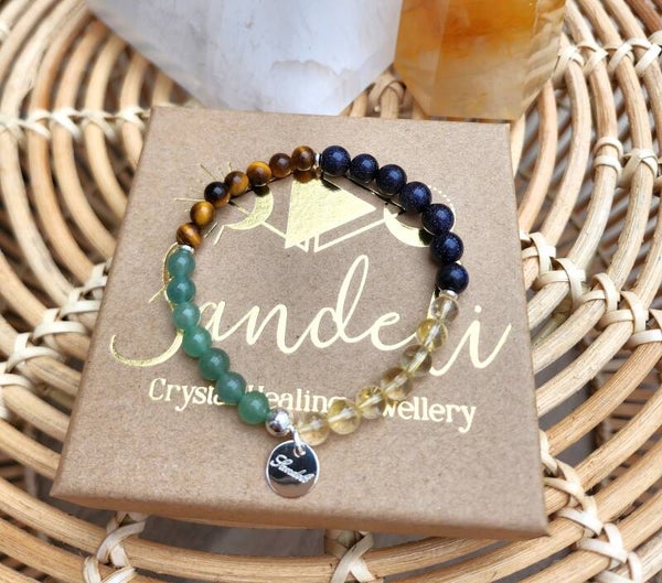Green Aventurine, Tiger's Eye, Blue Goldstone & Citrine Bracelet
