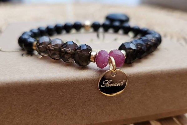 Black Tourmaline, Smoky Quartz & Ruby Bracelet