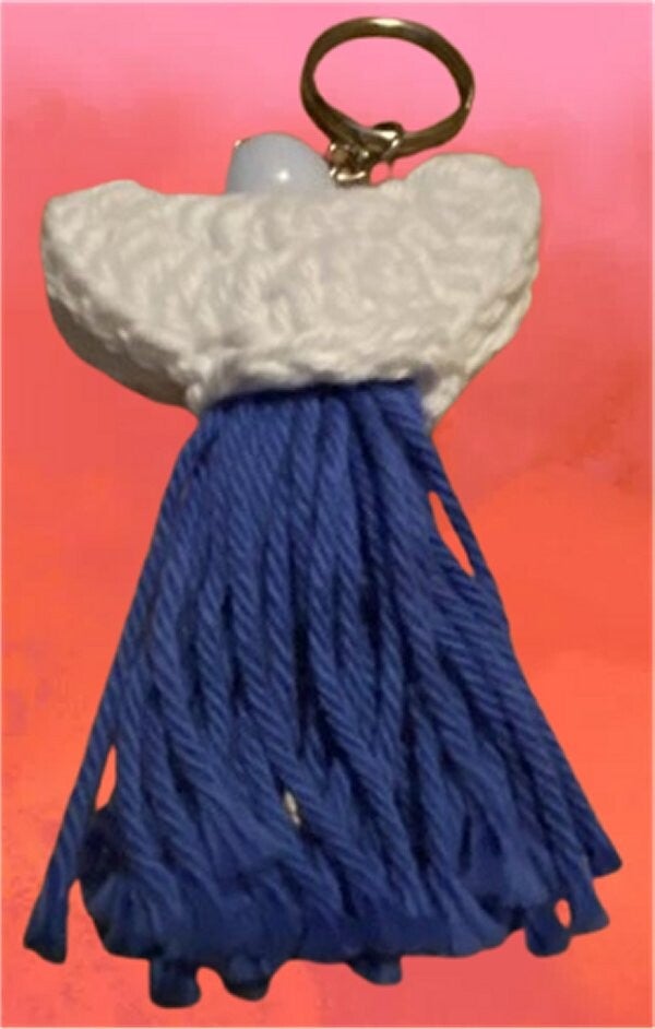 135. Crocheted Blue Girl Keychain