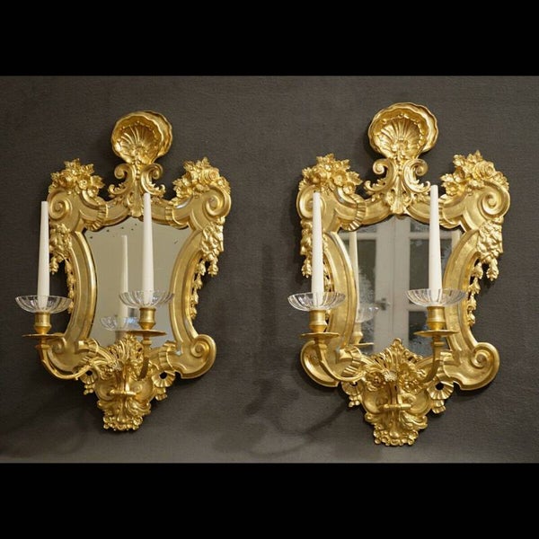 Paire De Grandes Appliques Louis XIV en Bronze Ciselé, Or Moulu - XIXe