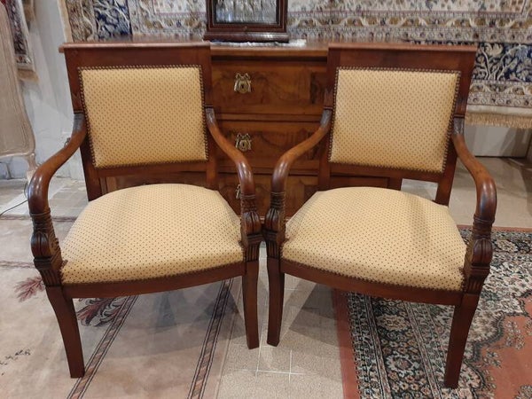 Paire de Fauteuils  Empire à Têtes de Dauphin en Acajou Blond -  Début XIXème