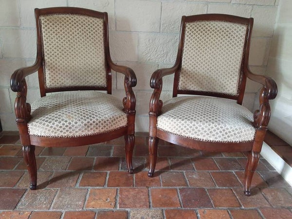 Paire de Fauteuils Acajou à Crosse - Epoque Restauration - XIXème