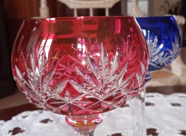 PAIRE DE ROEMERS SAINT LOUIS - MODELE MASSENET - ROUGE RUBIS et BLEU ROI