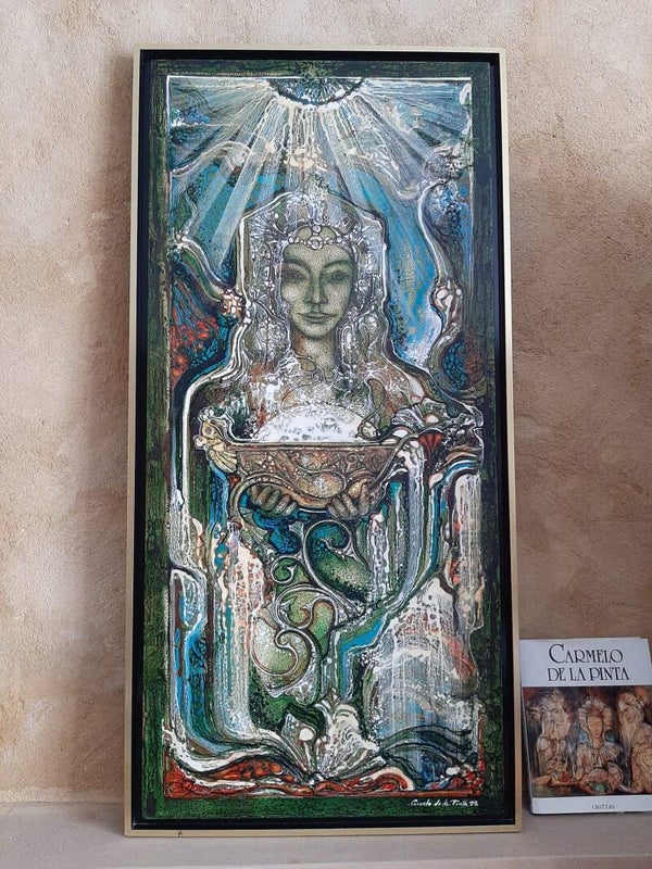 Présentation du Graal par la fée Vivianne – Peinture sur bois 1998
