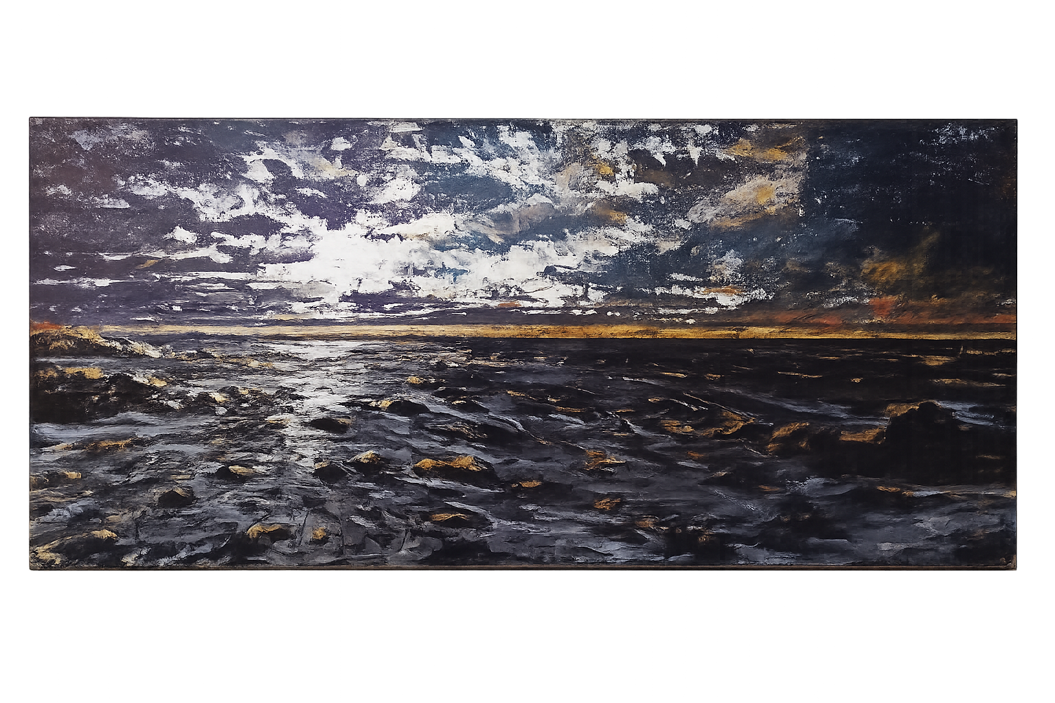 Horizon d’Or Paysage marin texturé - Pièce unique