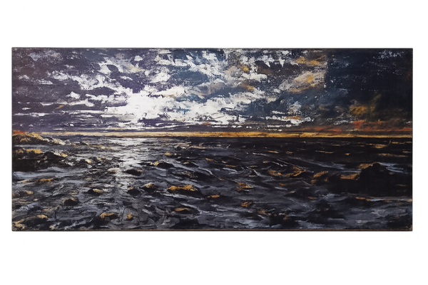 Horizon d’Or Paysage marin texturé - Pièce unique