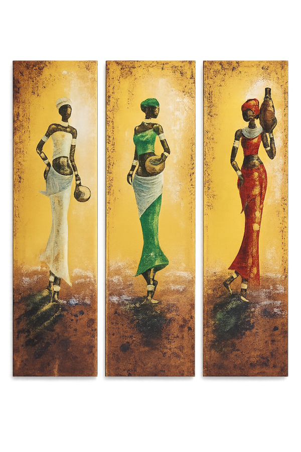 Élégance d’Afrique Triptyque figuratif - Ensemble de 3 tableaux