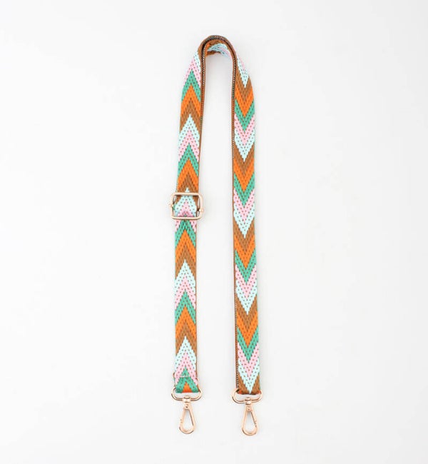 Smalle bagstrap bruin / groen met gouden gesp