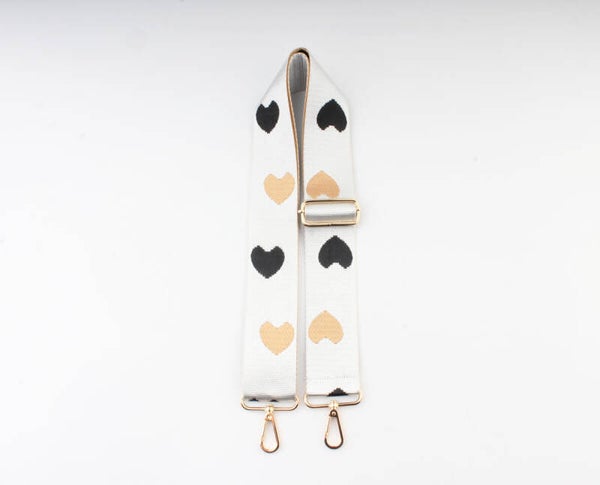 Bagstrap zilver met hartjes met gouden gesp