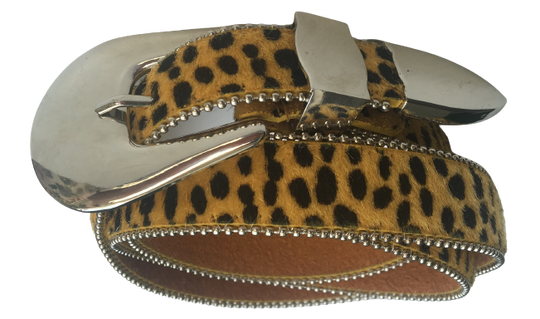 Riem cheeta print geel, voorzien van een grote gladde gesp