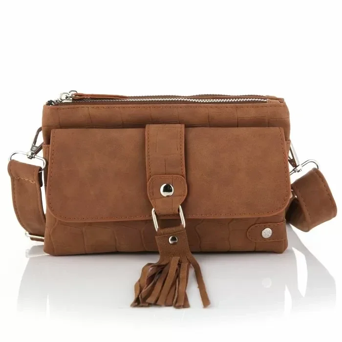 Crossbody Tas Lara Brown met tassel en voorvak