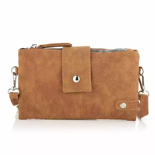 Uitklapbaar schoudertasje Ivy met slangenpatroon camel