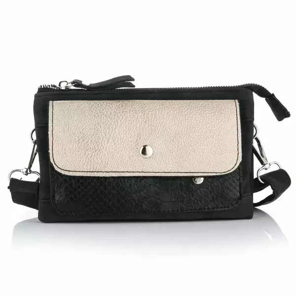 Schoudertasje met metallic voorflap zwart