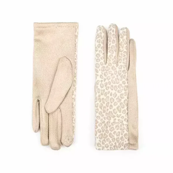Handschoen luipaard motief beige