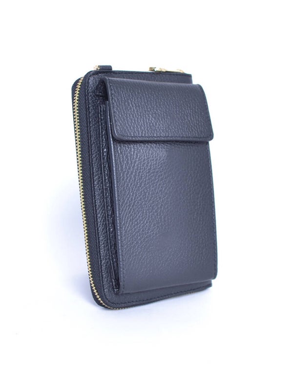 Zwart lederen telefoontasje portemonnee