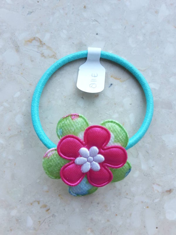Blauw elastiek met bloem
