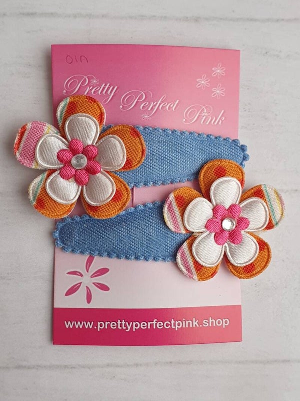 Denim haarspeldjes setje met bloemen