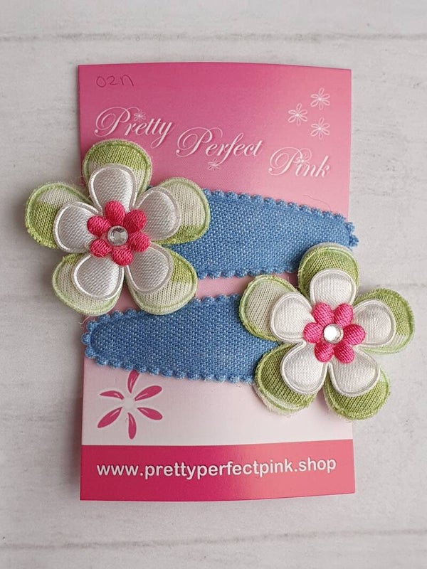 Denim haarspeldjes setje met bloemen