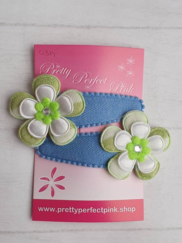 Denim haarspeldjes setje met bloemen