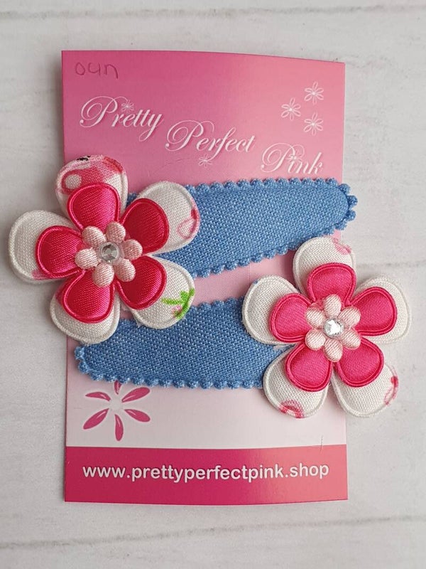 Denim haarspeldjes setje met bloemen