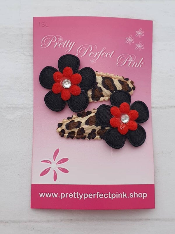 Luipaard haarspeldjes met bloemetjes