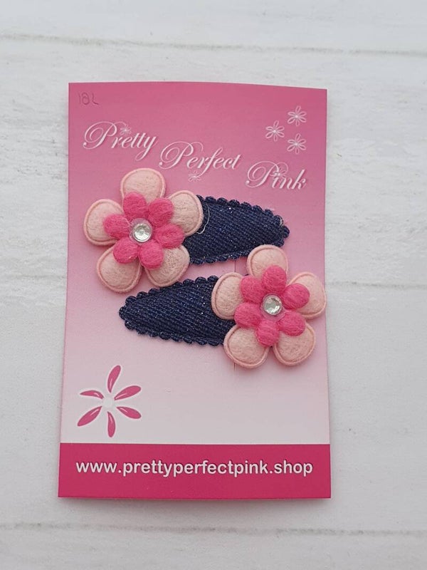 Denim haarspeldjes met bloemetjes