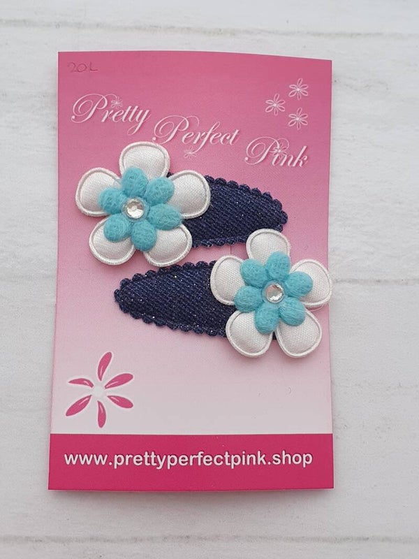 Denim haarspeldjes met bloemetjes