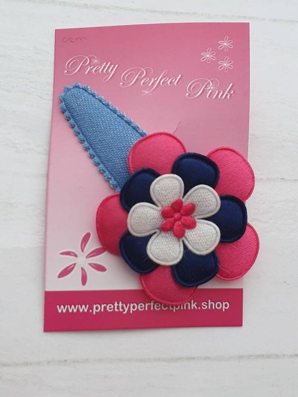 Denim haarspeld met bloem