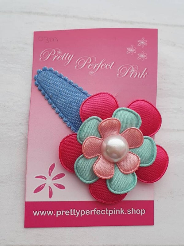Denim haarspeld met bloem