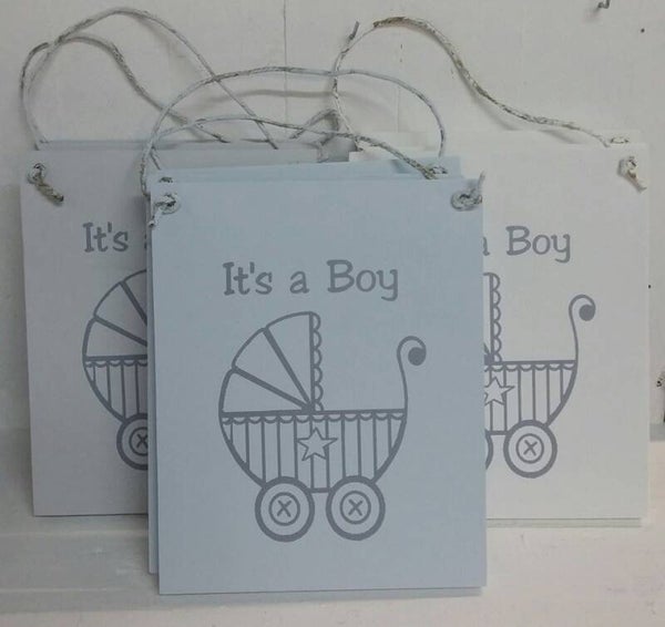 Tekstbord met Kinderwagen - It's a Boy - blauw