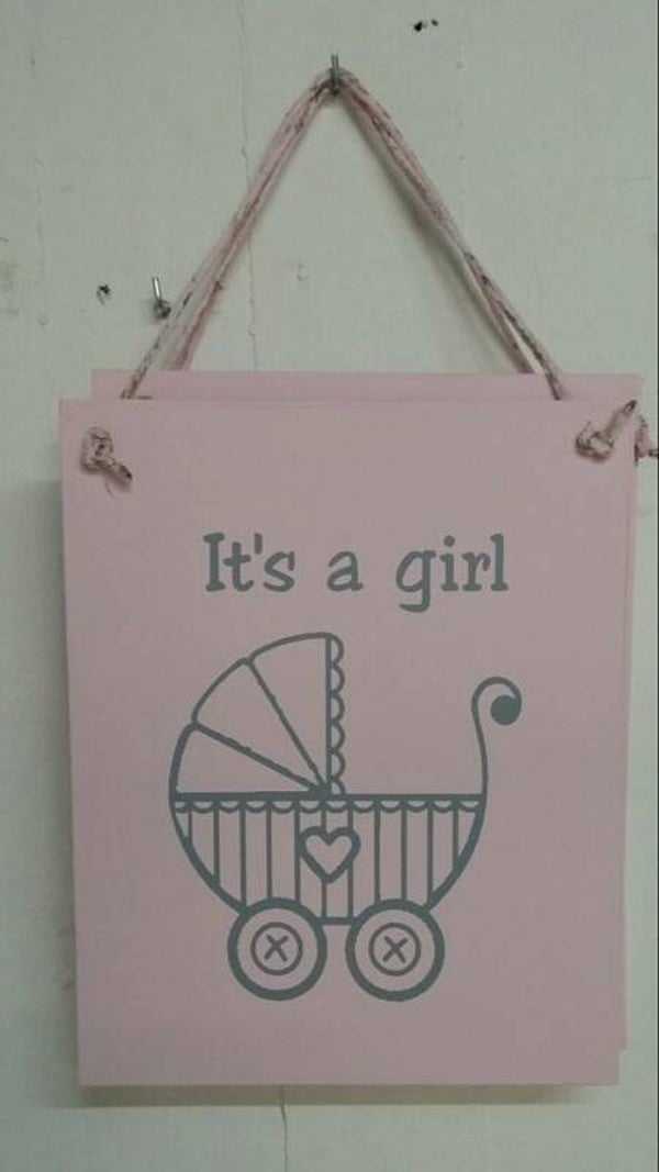 Tekstbord met Kinderwagen - It's a Girl - Roze