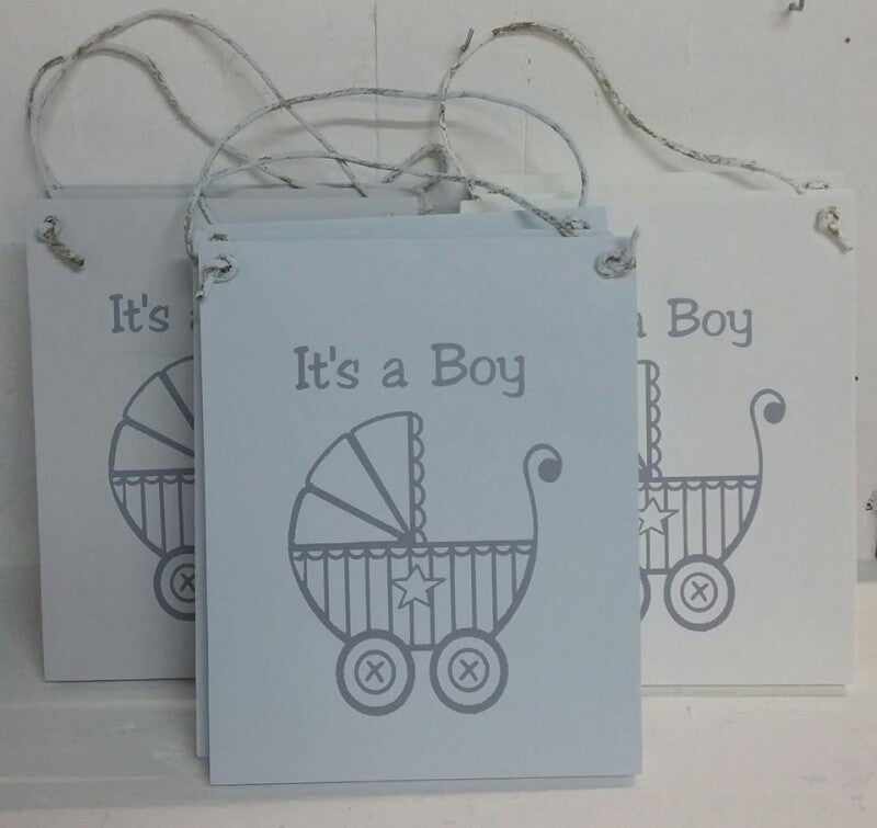 Tekstbord met Kinderwagen - It's a Boy - blauw