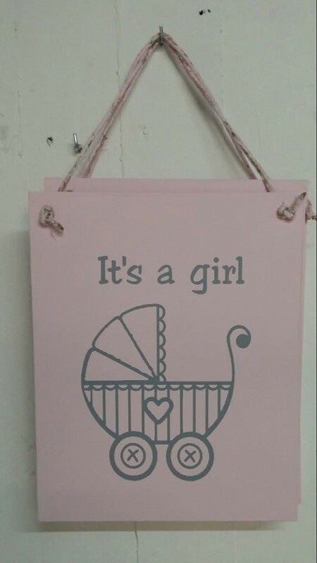 Tekstbord met Kinderwagen - It's a Girl - Roze