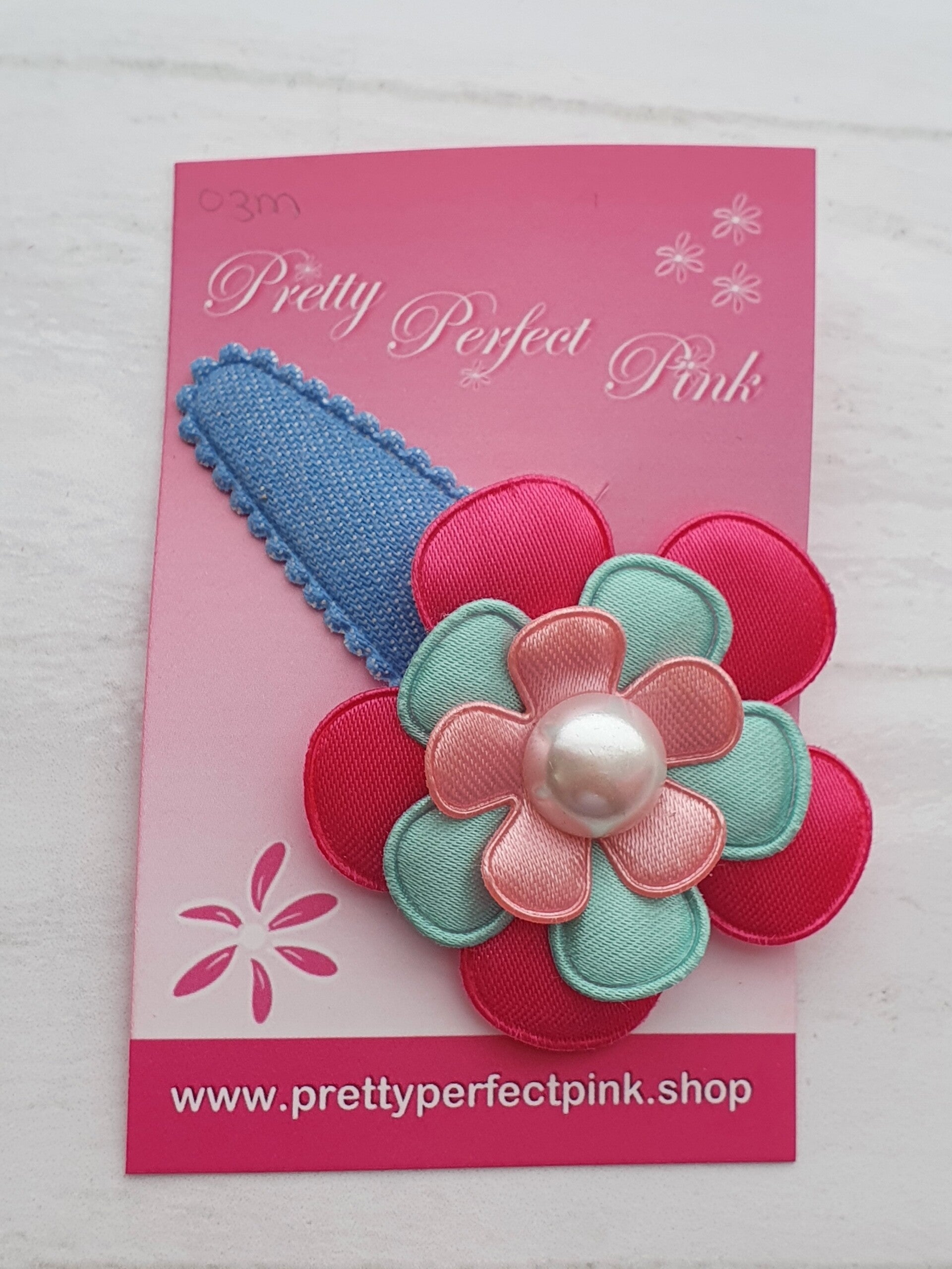 Denim haarspeld met bloem